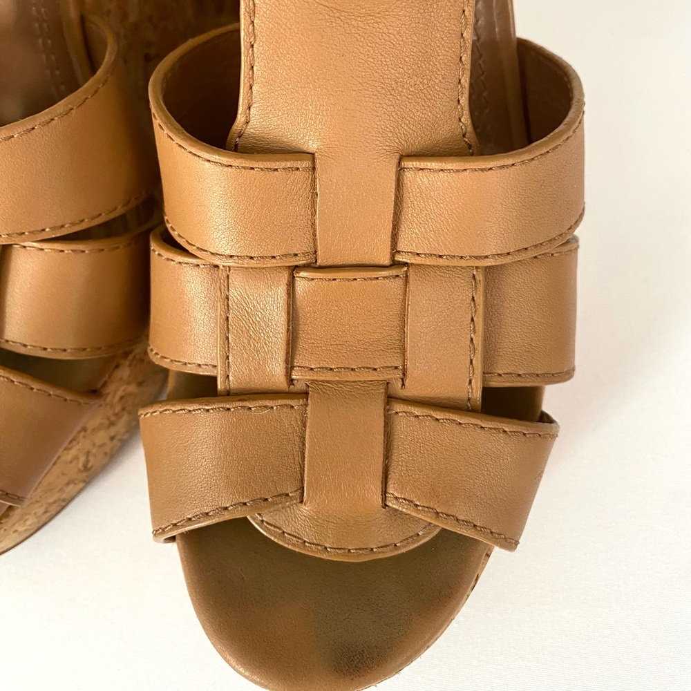 Tory Burch Shoes Wendelle Leather Cork Wedges Sandals Brown size 8.5 - Picture 5 of 16